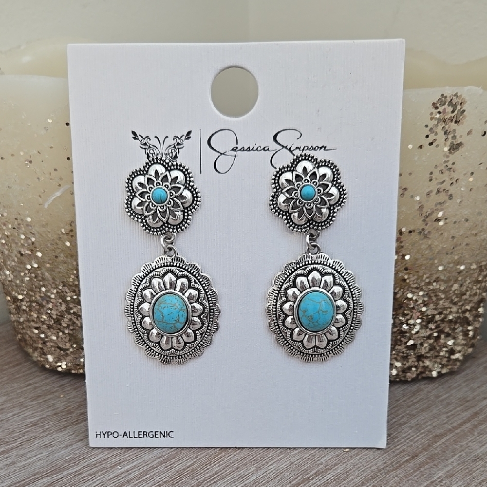 NWT Jessica Simpson Silvertone and Turquoise Earrings